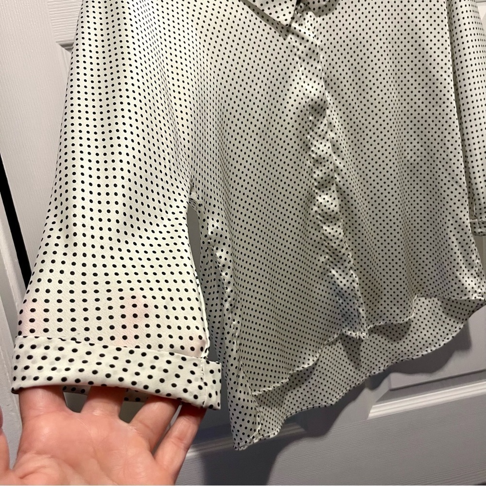 3/25$💥 Zara blouse top polka dot Women Small white black long sleeve collared - Picture 3 of 4